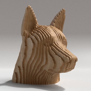 Pastor alemán - Escultura paramétrica 3D cortada con láser - Glowforge, Xtool, archivos de corte láser