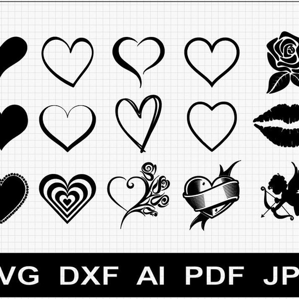 15x Heart Pattern Template SVG / DXF for CNC / Cricut / Glowforge