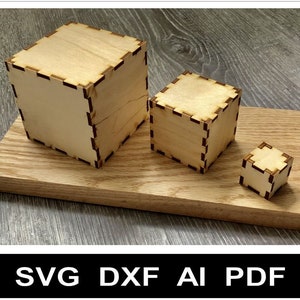 Wood Box SVG Pattern for 1/8&quot; Thick Material - 1&quot; to 6&quot; inches  - Finger Joint Woodworking template glowforge laser cutter cnc