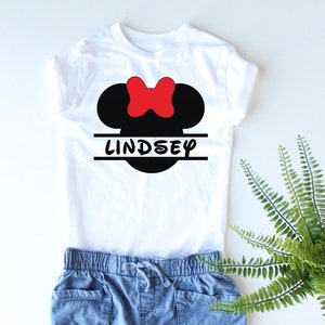 Chemise de souris à nom personnalisé avec nœud - T-shirt KIDS - Cadeau d’anniversaire personnalisé pour les petites filles - Idée cadeau pour elle - Cadeau d’anniversaire personnalisé