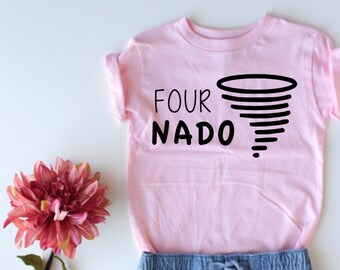FOUR-nado - Fourth Birthday Shirt - 4 Year Old - Cool Kids - Birthday Shirt - Graphic Tee - Trendy Kids Tee - T-Shirt - Kids Birthday Gift