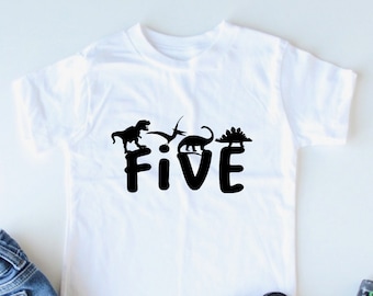 FIVE with Dinosaurs On Top - 5th Birthday Dinosaur Shirt - Five - Fifth Birthday Tee - Dinosaur Shirt - Dinosaur Party - Five years old