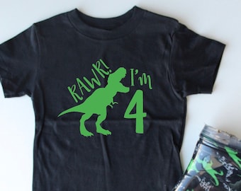 Rawr I'm 4 - 4th Birthday Dinosaur Shirt - Four - Fourth Birthday Tee - Dino Shirt - Dinosaur Party - Four years old - Funny - Trendy Kids