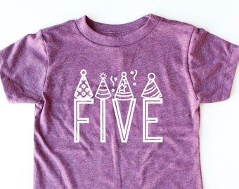 Cinco con sombreros de fiesta - Camisa de quinto cumpleaños - 5 años - Camisa de cumpleaños - Camisa de cumpleañero - Idea de regalo para 5 años OId - Idea de regalo