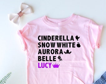 Custom Princess Shirt - Your Child's Name - Cinderella - Snow White - Aurora - Belle - Trendy Kids - Princesses - Girl's Custom Tee - Girly