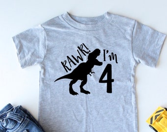 Rawr I'm 4 - 4th Birthday Dinosaur Shirt - Four - Fourth Birthday Tee - Dino Shirt - Dinosaur Party - Four years old - Funny - Trendy Kids