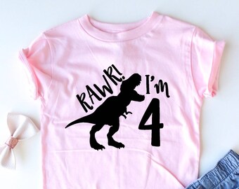 Rawr I'm 4 - 4th Birthday Dinosaur Shirt - Four - Fourth Birthday Tee - Dino Shirt - Dinosaur Party - Four years old - Funny - Trendy Kids