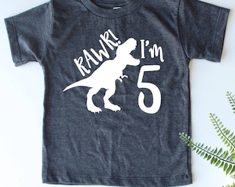 Rawr I'm 5 - 5th Fifth Birthday Dinosaur Shirt - 5 Years Old - Dinosaur Party - Dino Shirt - T Rex Birthday Shirt - Trendy Kids Shirt