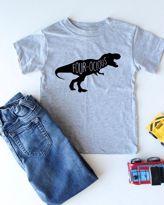 Four-ocious - 4th Birthday Dinosaur Shirt - Four - Fourth Birthday Tee - Dino Shirt - Dinosaur Party - Four years old - Funny - Trendy Kids