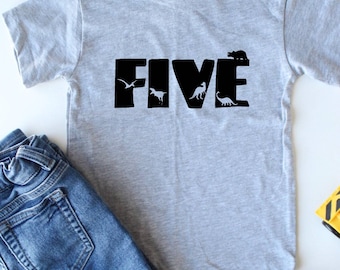 FIVE with Dinosaurs - 5th Birthday Dinosaur Shirt - Five - Fifth Birthday Tee - Dino Shirt - Dinosaur Party - Five years old - Trendy Kids