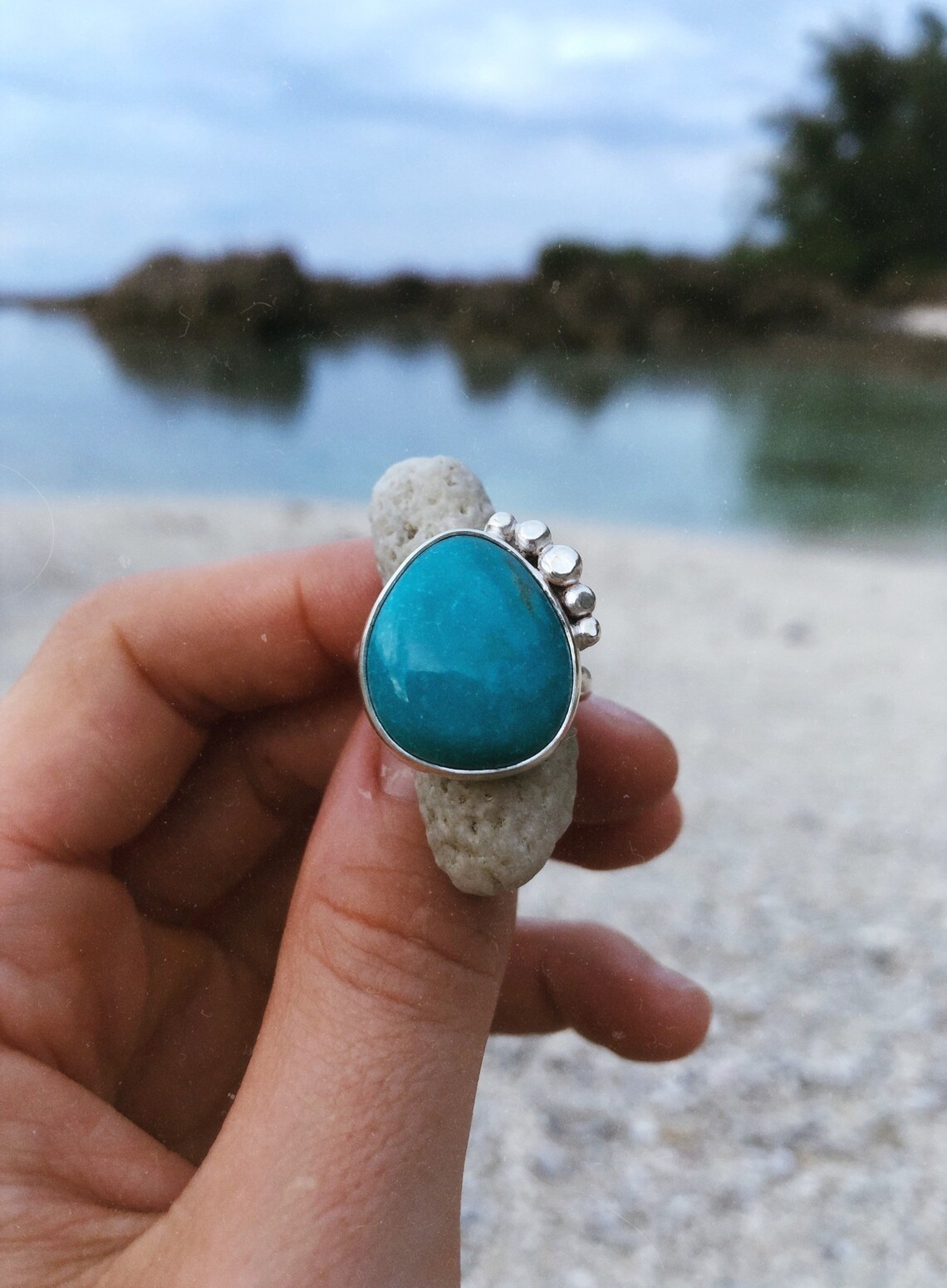 Turquoise statement ring silver ring with embellishments size | Etsy