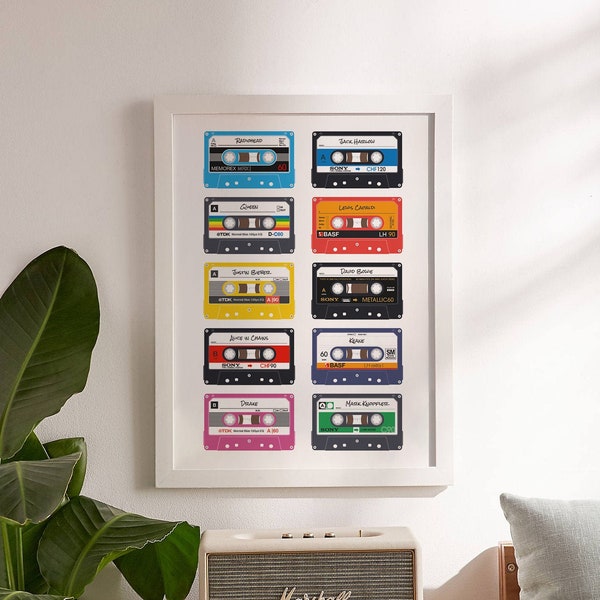 10 Mix Tape Print - Custom Wall Illustration Art - Choose Your Style & Label