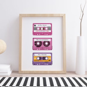 3 Custom Retro Cassette Poster Print Personalised Music Mix Tape Wall Illustration Art Choose Your Style & Label image 2