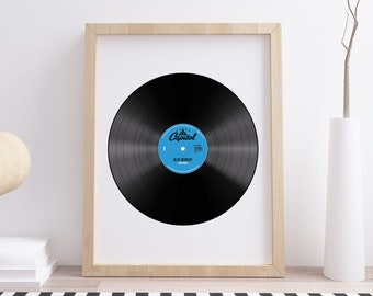 12-Inch LP Vinyl Record With Custom  Label - Music Art Print Poster - Choose Your Label Style and Band / Song Title