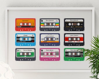 9 Mix Tape Print - Custom Wall Illustration Art - Choose Your Style & Label