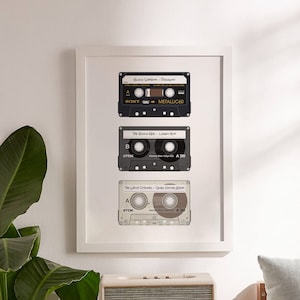 3 Custom Retro Cassette Poster Print Personalised Music Mix Tape Wall Illustration Art Choose Your Style & Label image 1