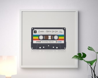 Custom Retro Cassette Print - Personalised Mix Tape - Wall Illustration Art - Choose Your Style & Label