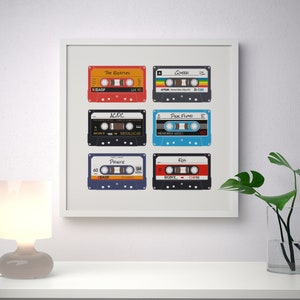 6 Custom Retro Cassette Poster Print - Personalised Music Mix Tape - Wall Illustration Art - Choose Your Style & Label