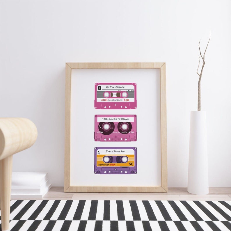 3 Custom Retro Cassette Poster Print Personalised Music Mix Tape Wall Illustration Art Choose Your Style & Label image 2