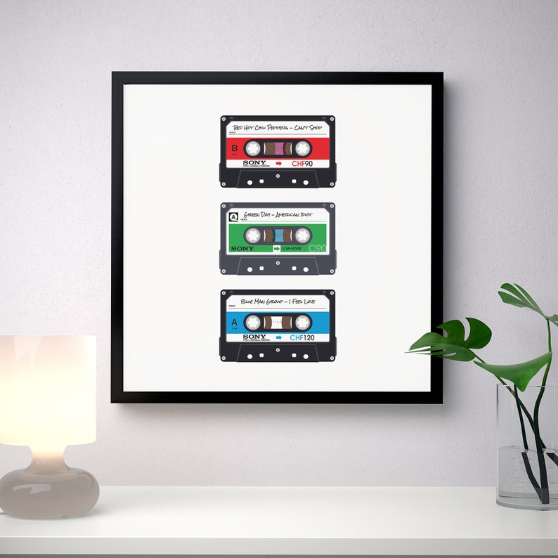 3 Custom Retro Cassette Poster Print Personalised Music Mix Tape Wall Illustration Art Choose Your Style & Label image 4