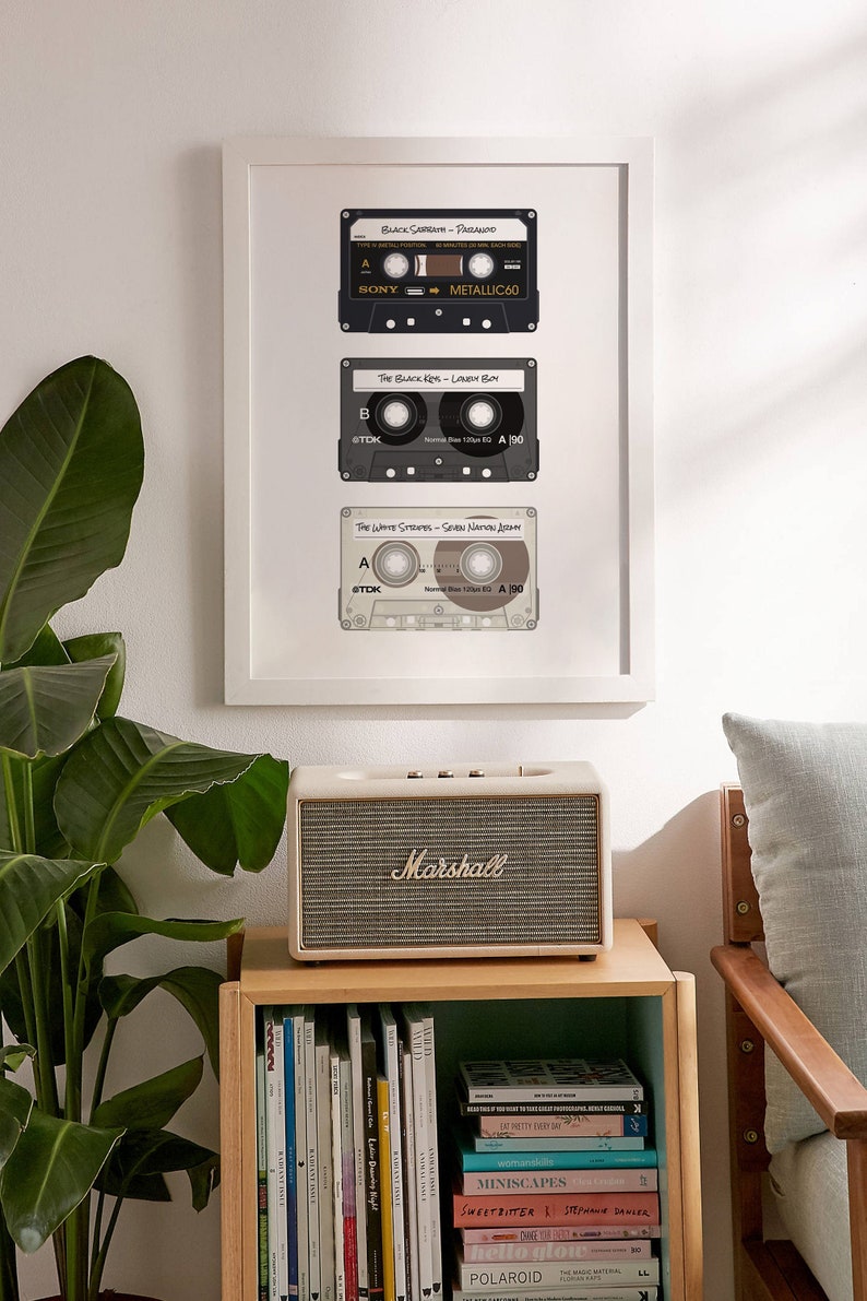 3 Custom Retro Cassette Poster Print Personalised Music Mix Tape Wall Illustration Art Choose Your Style & Label image 1