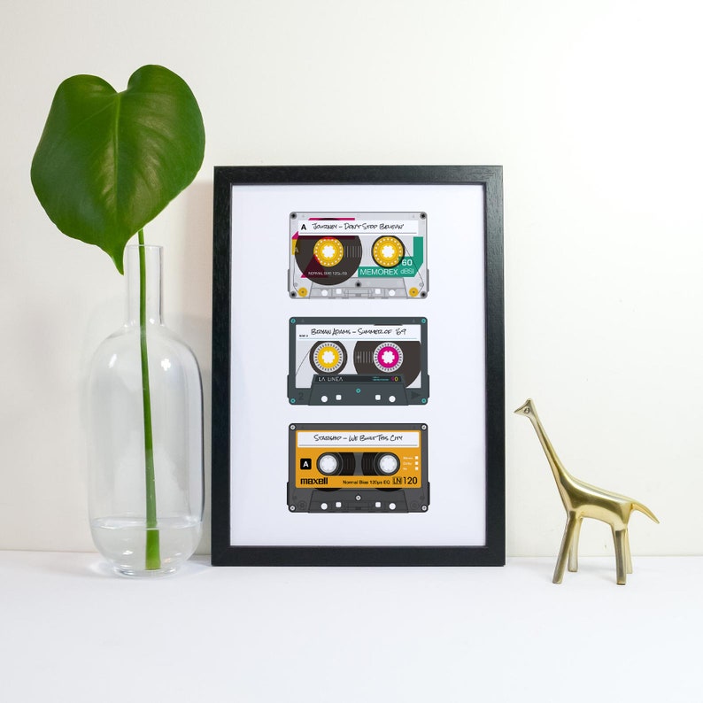 3 Custom Retro Cassette Poster Print Personalised Music Mix Tape Wall Illustration Art Choose Your Style & Label image 3