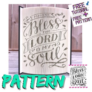 Puede incluir: Un patrón de arte de libro gris y blanco con el texto "Bless the Lord O my Soul" y "Salmo 103".