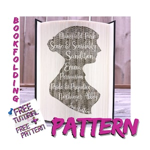 Modèle de pliage de livre Silhouette Jane Austen | Sculpture DIY de Jane Austen | Téléchargement instantané | Guide du livre complet Jane Austen Complete Novels