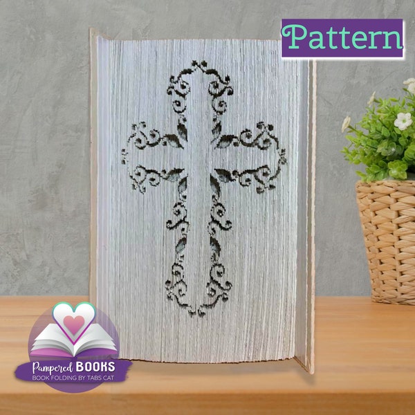 Cross Book folding pattern | Church Cross Folded book Pdf guide, DIY folded Book art | Bookworm gift | Faith based paper crafts guide