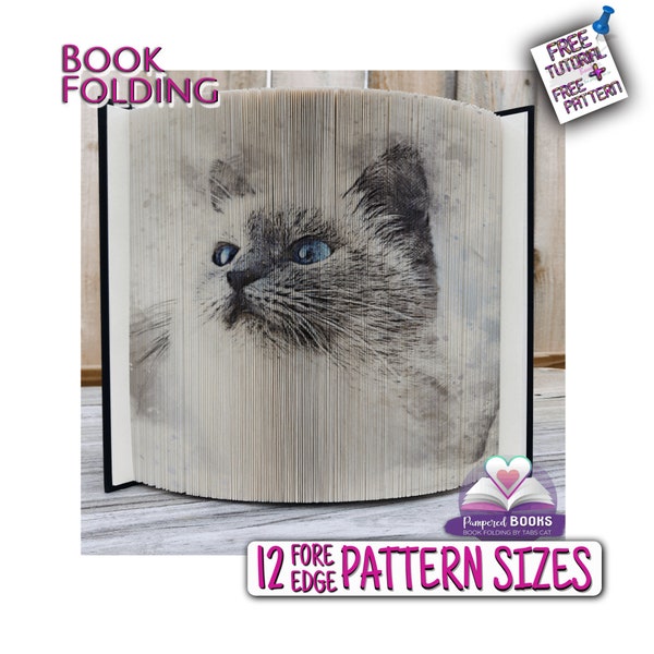 Aquarelle de chat Fore Edge Book motif de pliage | Bande photo de bricolage pliée Art du livre, Rat de bibliothèque, cadeau en papier de l’enseignant, Modèle de sculpture de livre
