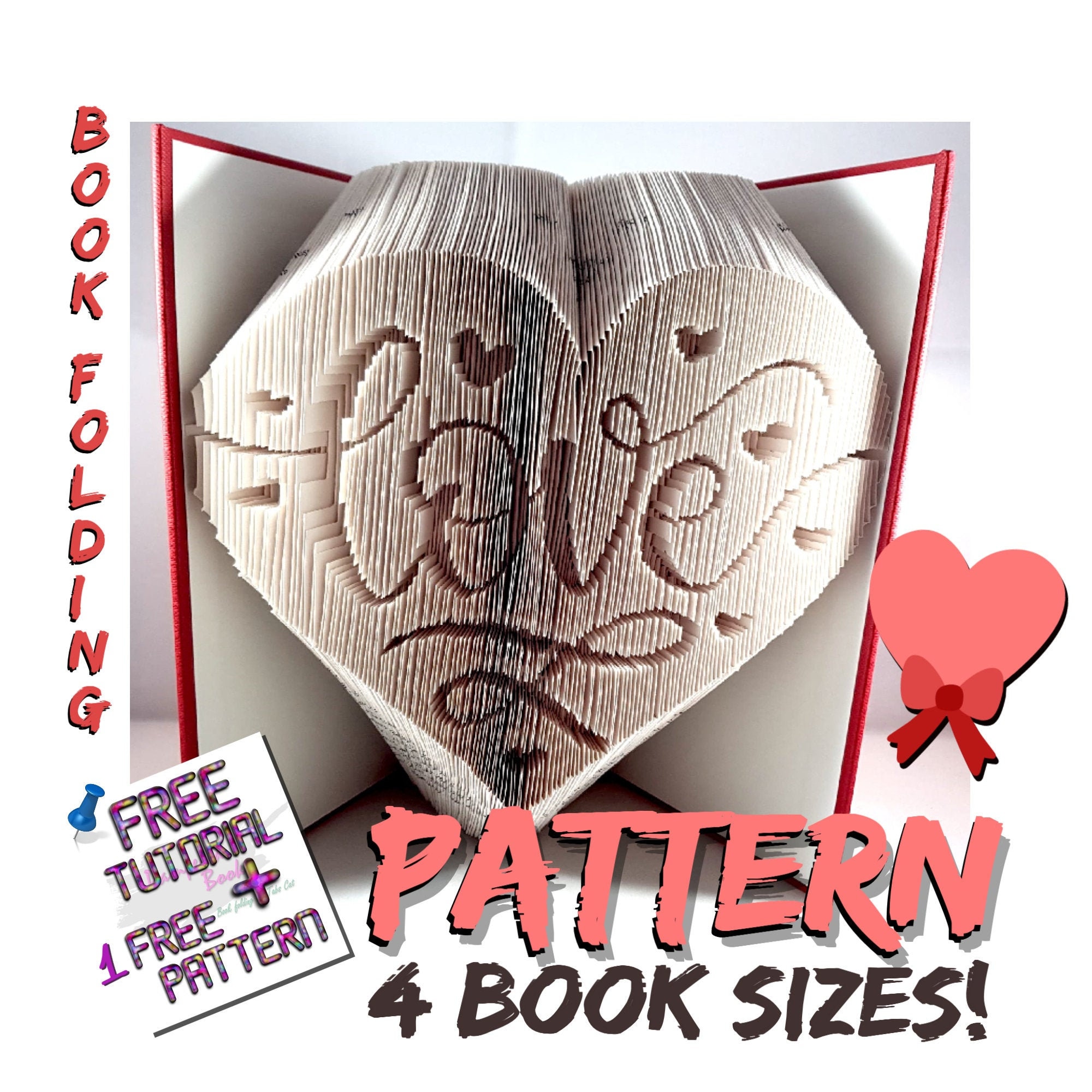 Love Heart Book folding pattern 4 sizes bundle 1 Free Etsy