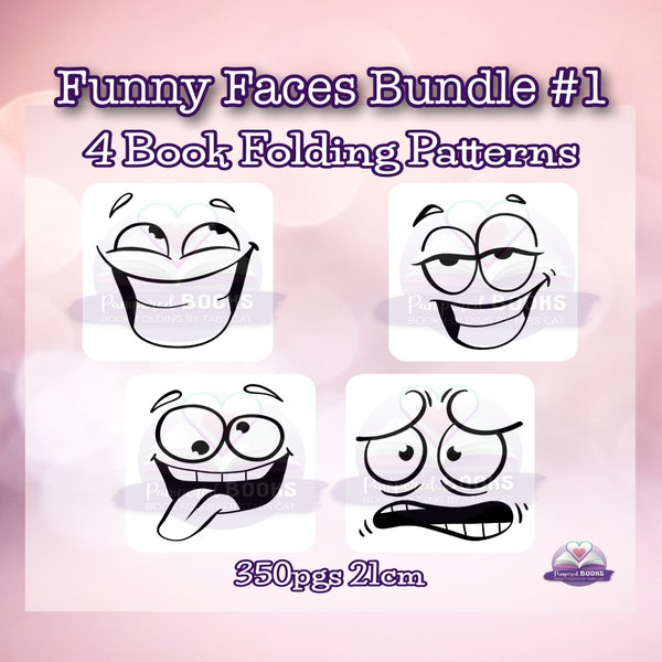 Funny face Book folding pattern Bundle #1 | 4 Designs, DIY folded Book art with instructions, Bookshelf decoration, Instant PDF download