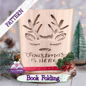 Christmas Reindeer Book folding Pattern | DIY Christmas origami ornament | Folded Book Christmas | 3D book sculpture guide Winter, Snow