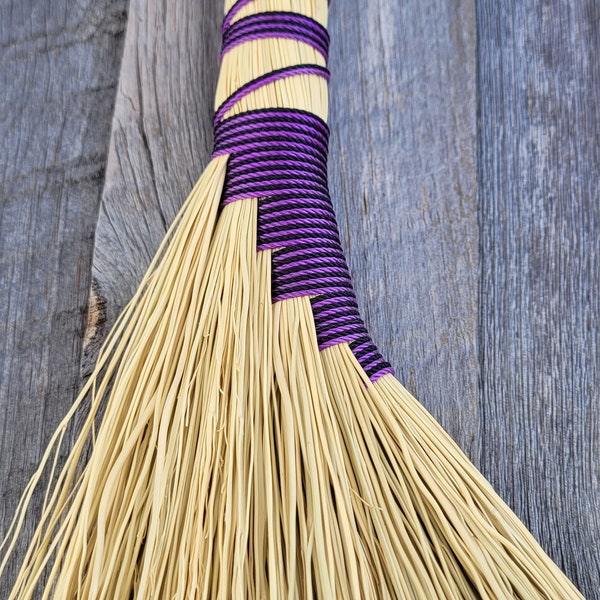 Handcrafted Turkey Wing Whisk Broom~Purple & Black twine