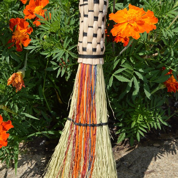 Handcrafted woven handle whisk broom