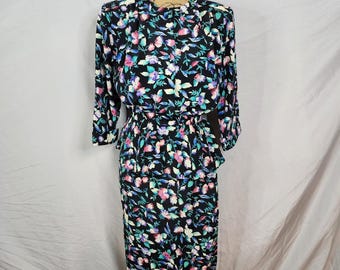 Vtg John Richard of California Size 3/4 USA made Button Front Peplum Dress