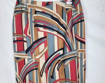 Vintage TALBOTS Size 12P Warm Tones Funky Abstract Silk Wool Blend Pencil Skirt