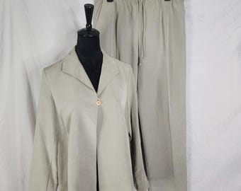 New Vintage! SIGRID OLSEN Sport Size 8/L Hazy Olive 2pc Pants Jacket Set Pockets