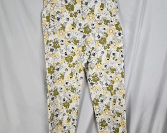Vintage! DAVID BROOKS Size 10 Floral Cotton Blend Twill Side Zip Ankle Pants