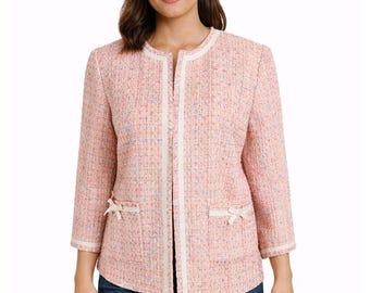 Vtg 80s PATCHINGTON Size 8 Petite Pink Boucle Tweed Easter Church Dinner Jacket