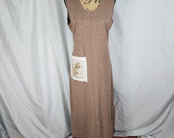Vintage STUDIO BLUE Size Medium Beaded Embroidered Linen Cotton Sleeveless Maxi