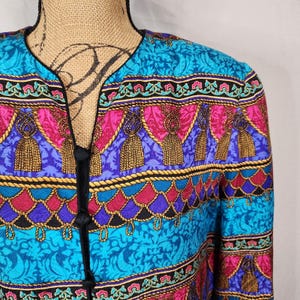 Vintage ADRIANNA PAPELL Size 12 Rope Tassel Print 100% Silk Bright Retro Blouse image 3
