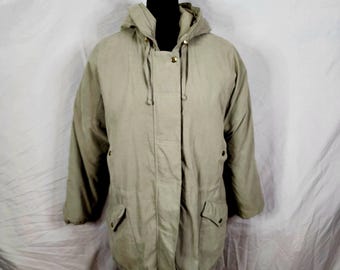 Vintage LARRY LEVINE Size XS Green 1990's Winter Puffer Coat Drawstring Hooded