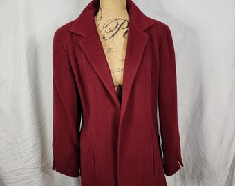 Vintage HARVE BENARD Size Medium Red Cashmere Wool Open Front Collared Jacket