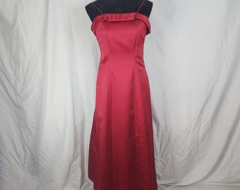Vintage MORILEE Size 3/4 Red Satin Beaded Princess Seam Maxi Dress Ball Gown