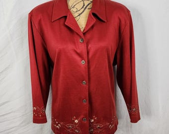 Vintage ALFRED DUNNER Size 18 Rustic Red Embroidered 3/4 Sleeve Casual Shacket