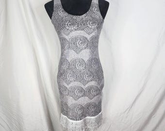 usa Vtg 90s STREET CODE Size Medium Tasseled Silver Lurex Knit Bodycon Dress