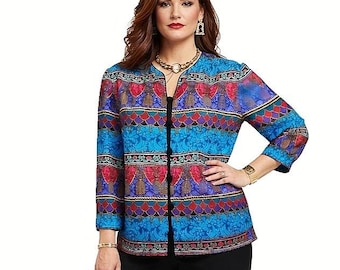 Vintage ADRIANNA PAPELL Size 12 Rope Tassel Print 100% Silk Bright Retro Blouse