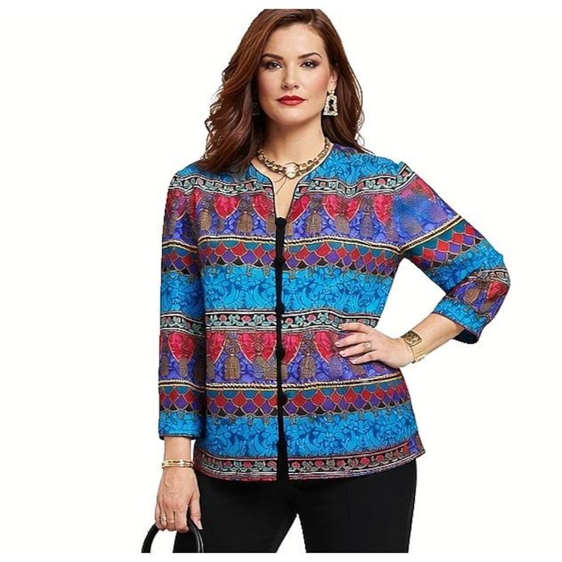 Vintage ADRIANNA PAPELL Size 12 Rope Tassel Print 100% Silk Bright Retro Blouse image 1