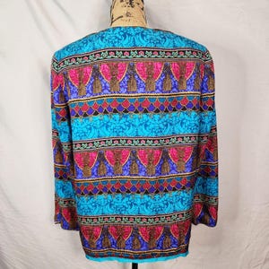 Vintage ADRIANNA PAPELL Size 12 Rope Tassel Print 100% Silk Bright Retro Blouse image 6